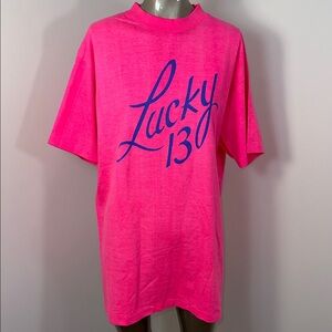Vintage Single Stitch Hot Pink Coast Bank Lucky 13 Pink T-Shirt